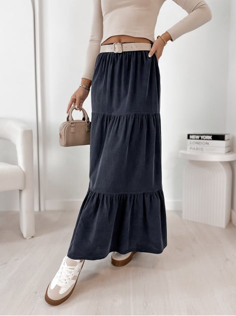 SPÓDNICA SZTRUKSOWA YOSELLE GRANATOWA