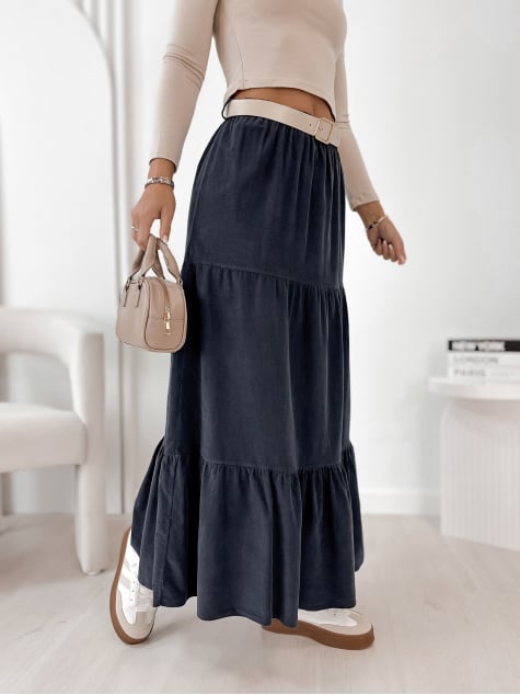 SPÓDNICA SZTRUKSOWA YOSELLE GRANATOWA