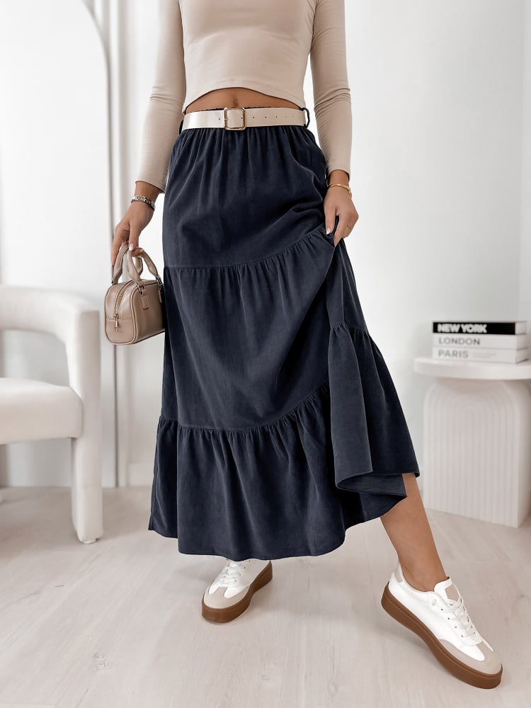 SPÓDNICA SZTRUKSOWA YOSELLE GRANATOWA