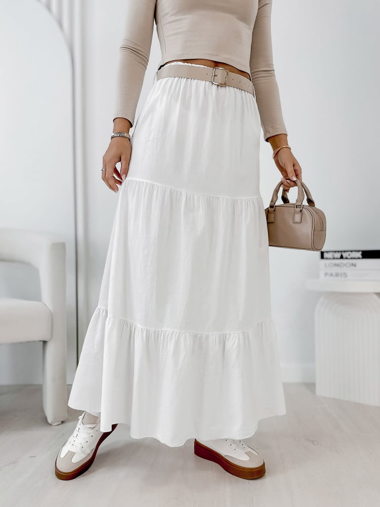 SPÓDNICA SZTRUKSOWA YOSELLE BIAŁA