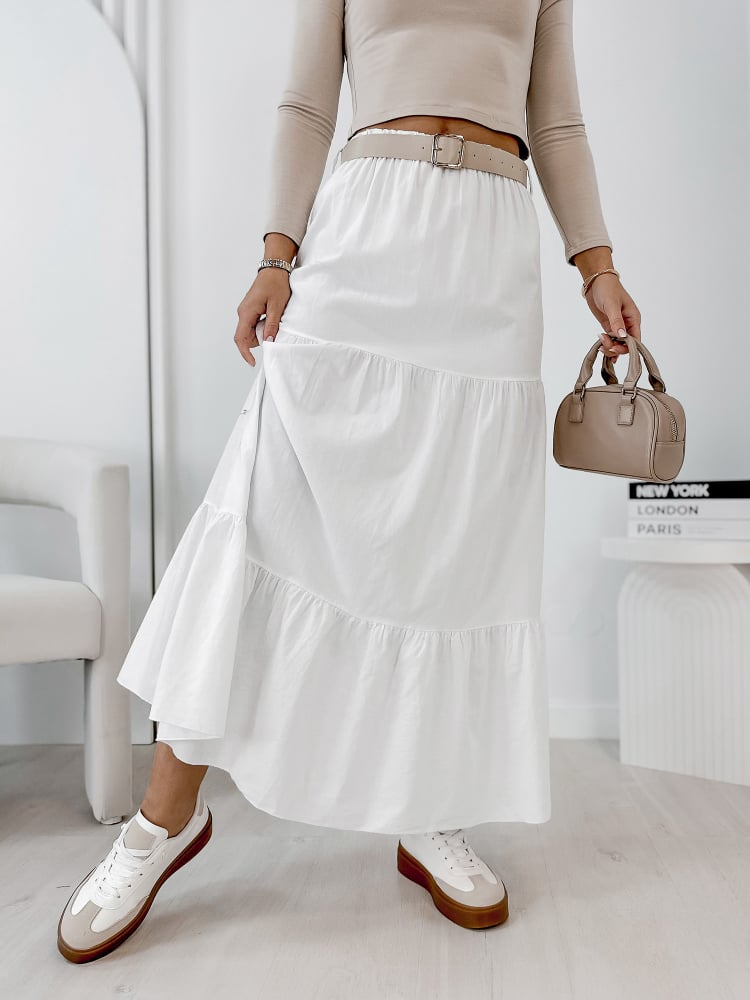 SPÓDNICA SZTRUKSOWA YOSELLE BIAŁA