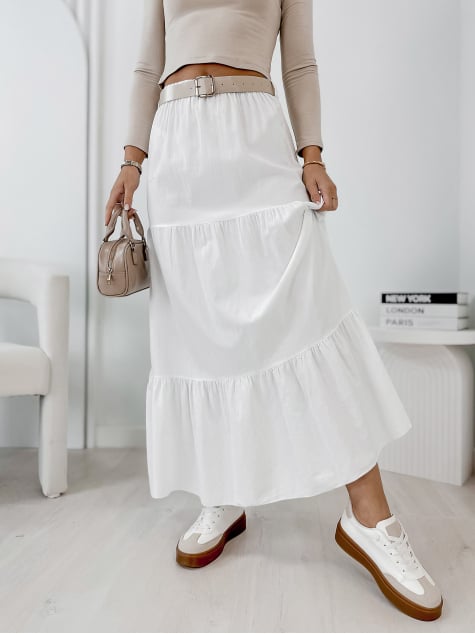 SPÓDNICA SZTRUKSOWA YOSELLE BIAŁA