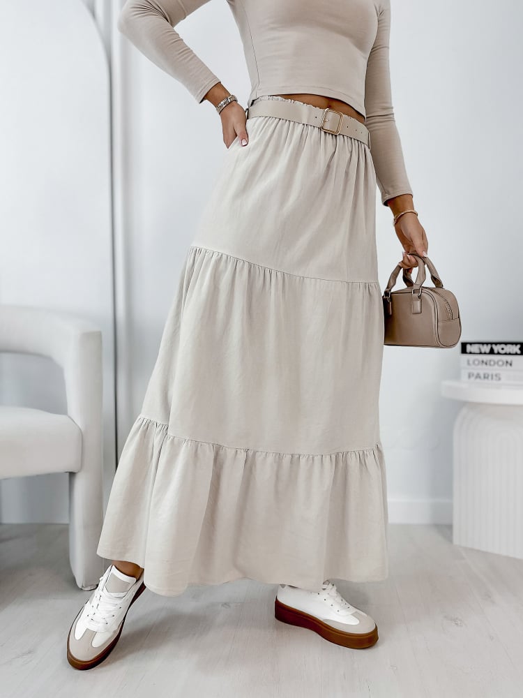 SPÓDNICA SZTRUKSOWA YOSELLE BEŻOWA