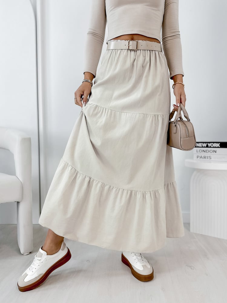 SPÓDNICA SZTRUKSOWA YOSELLE BEŻOWA