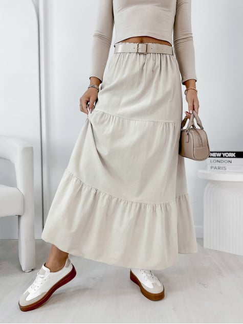 SPÓDNICA SZTRUKSOWA YOSELLE BEŻOWA