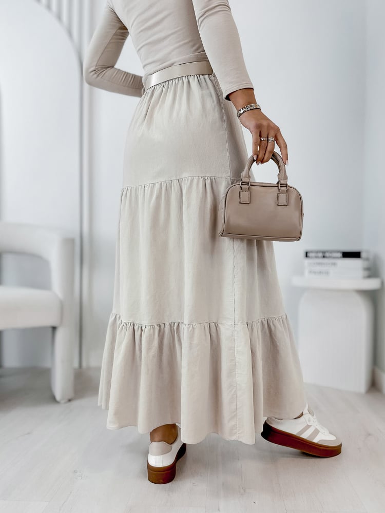 SPÓDNICA SZTRUKSOWA YOSELLE BEŻOWA