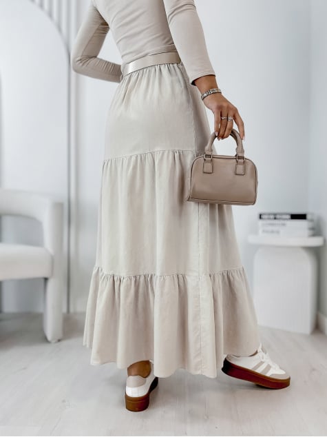 SPÓDNICA SZTRUKSOWA YOSELLE BEŻOWA