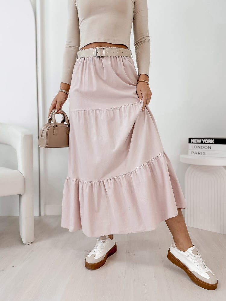 SPÓDNICA SZTRUKSOWA YOSELLE PUDROWY RÓŻ