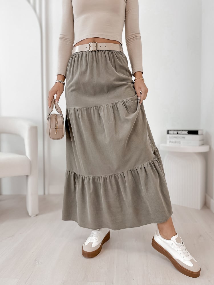 SPÓDNICA SZTRUKSOWA YOSELLE CIEMNOBEŻOWA