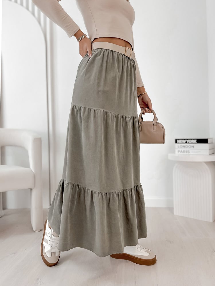 SPÓDNICA SZTRUKSOWA YOSELLE CIEMNOBEŻOWA