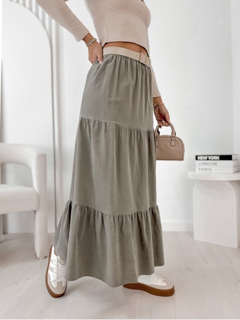 SPÓDNICA SZTRUKSOWA YOSELLE CIEMNOBEŻOWA