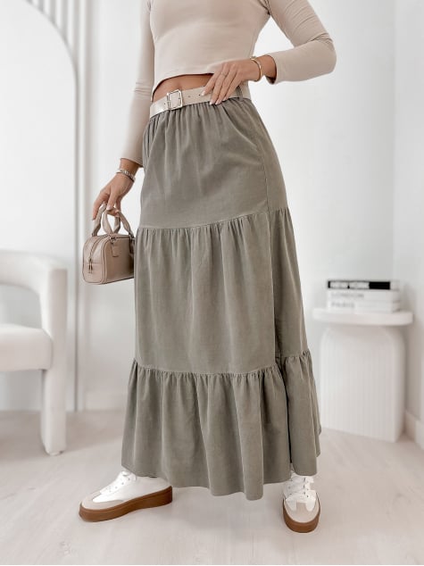 SPÓDNICA SZTRUKSOWA YOSELLE CIEMNOBEŻOWA