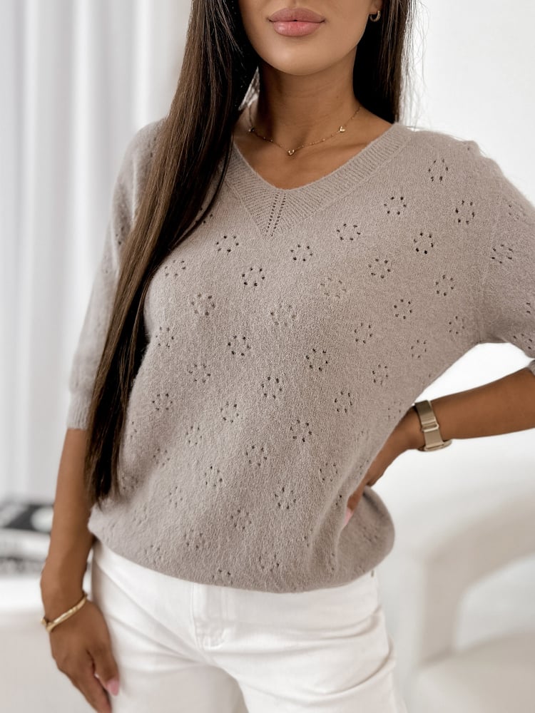 SWETER BASAVI CIEMNOBEŻOWY