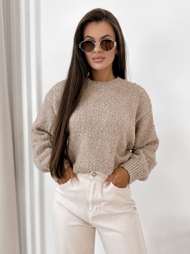 SWETER SEYONE CIEMNOBEŻOWY