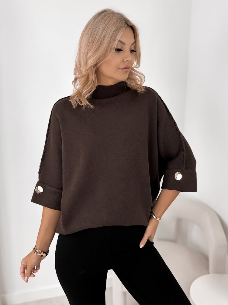 SWETER EMOON CIEMNOBRĄZOWY