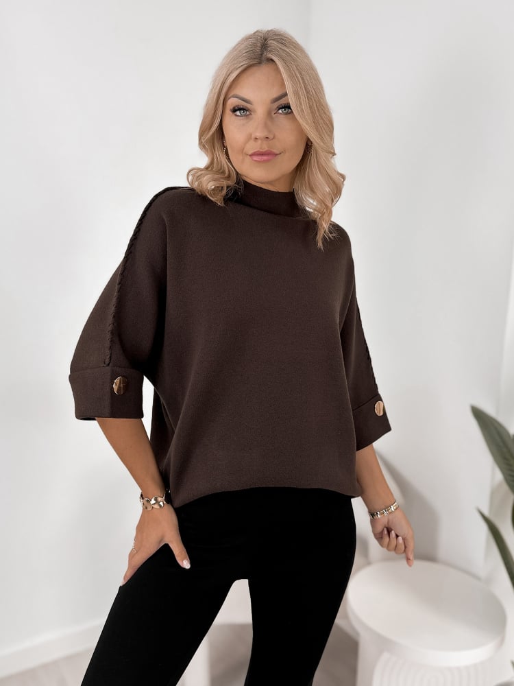 SWETER EMOON CIEMNOBRĄZOWY