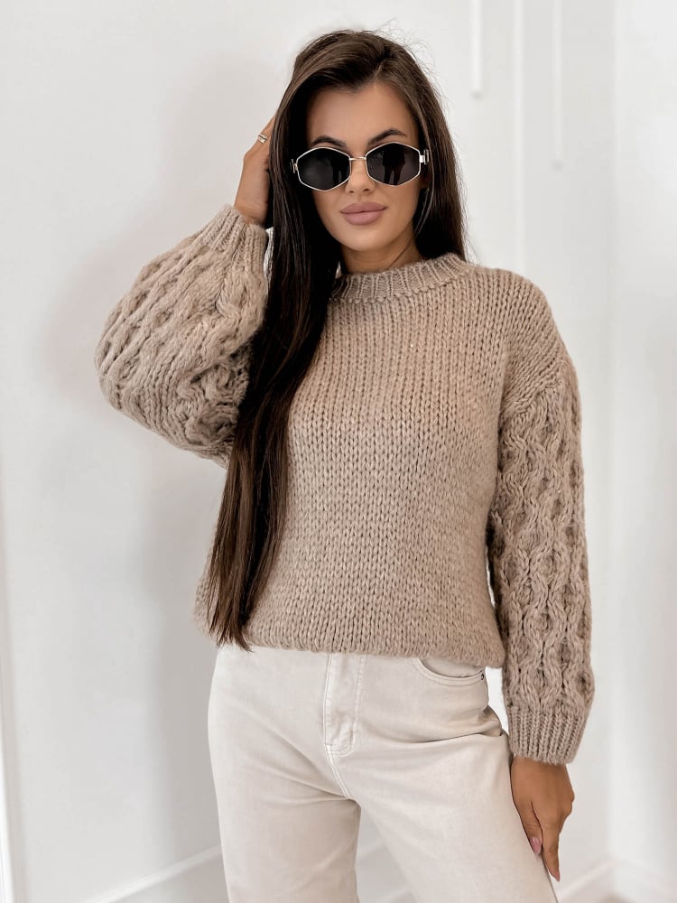SWETER ANSEN CIEMNOBEŻOWY