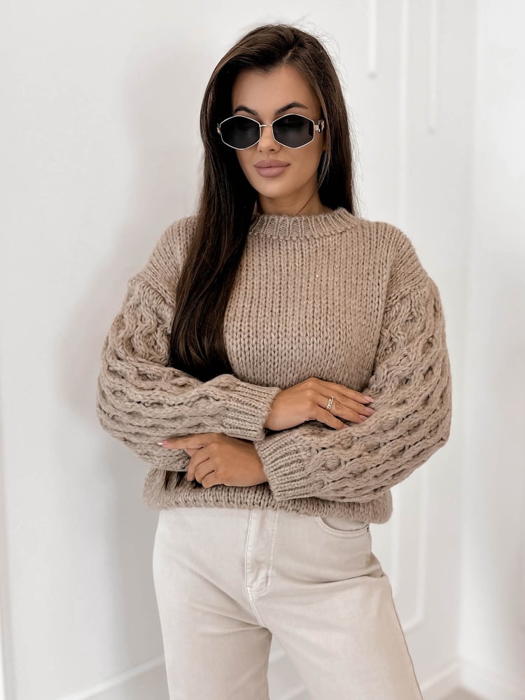 SWETER ANSEN CIEMNOBEŻOWY