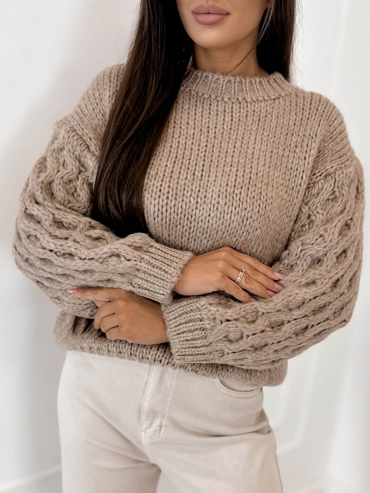 SWETER ANSEN CIEMNOBEŻOWY