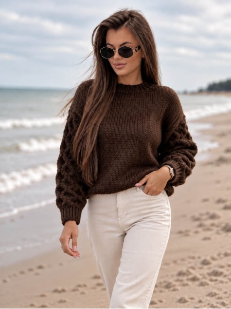 SWETER ANSEN CZEKOLADOWY