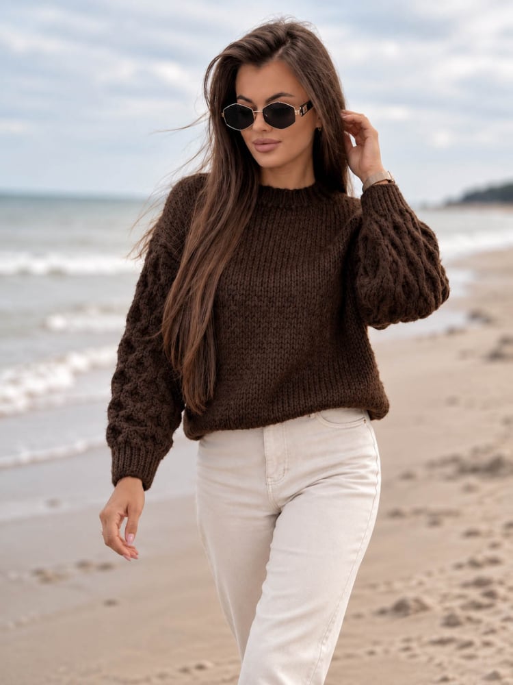 SWETER ANSEN CZEKOLADOWY