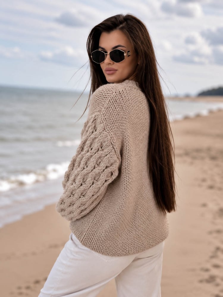 SWETER ANSEN CIEMNOBEŻOWY