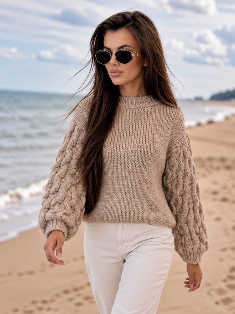 SWETER ANSEN CIEMNOBEŻOWY