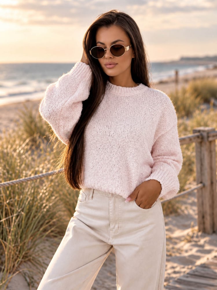 SWETER SEYONE PUDROWY RÓŻ