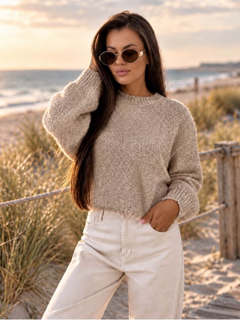 SWETER SEYONE CIEMNOBEŻOWY