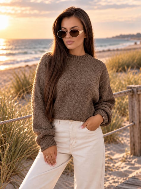 SWETER SEYONE BRĄZOWY