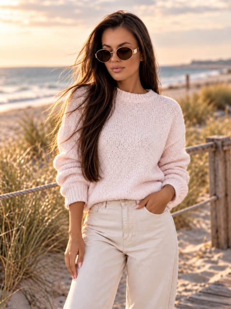 SWETER SEYONE PUDROWY RÓŻ