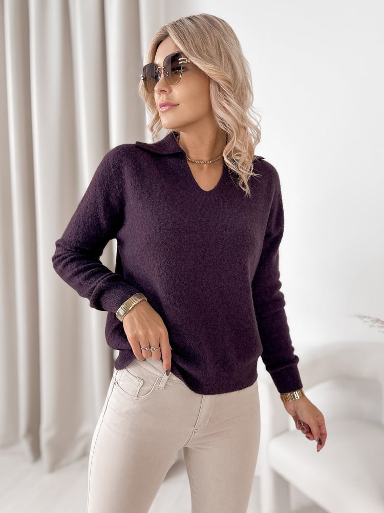 SWETER ASARE CIEMNOFIOLETOWY