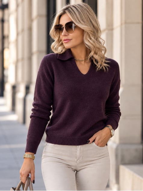 SWETER ASARE CIEMNOFIOLETOWY