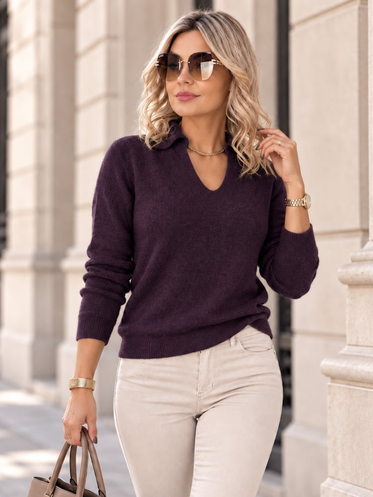 SWETER ASARE CIEMNOFIOLETOWY