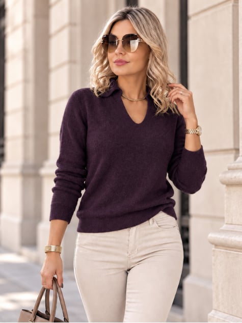 SWETER ASARE CIEMNOFIOLETOWY