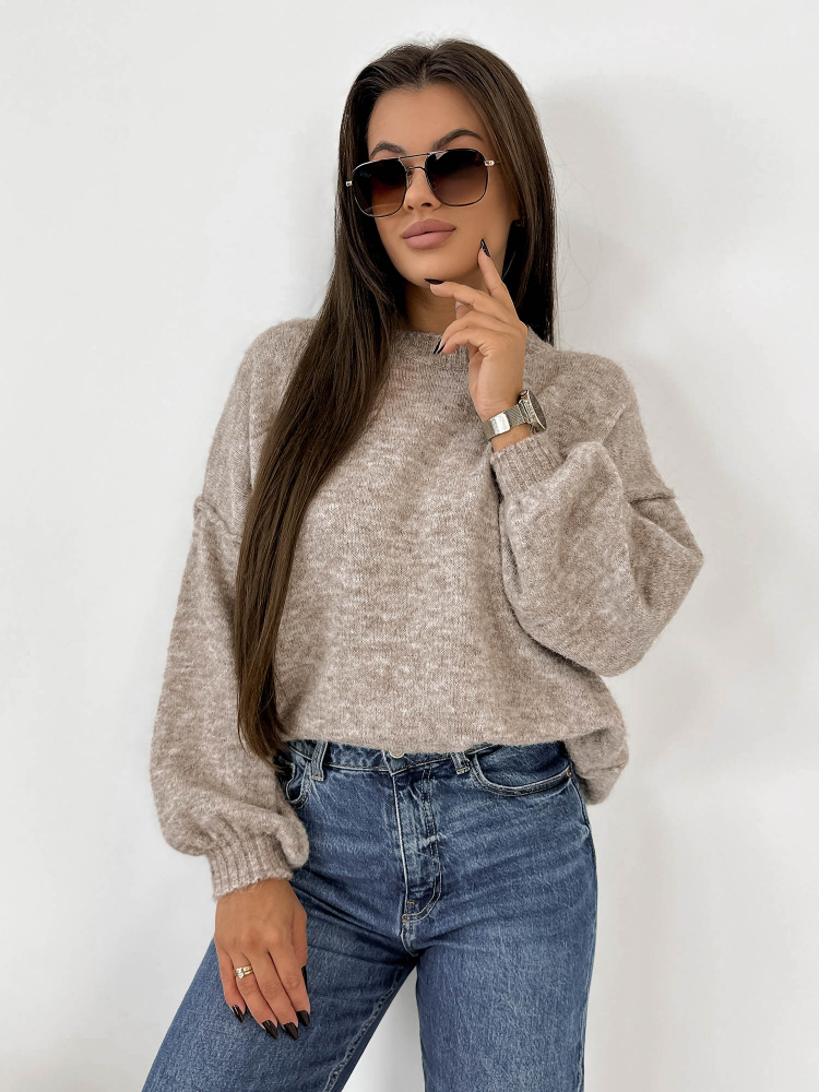SWETER AURAY CIEMNOBEŻOWY