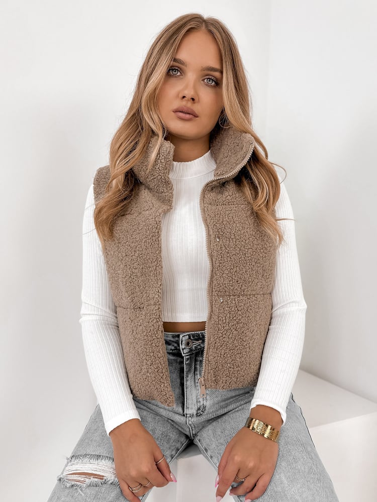 KAMIZELKA BOUCLE GEORGIA BRĄZOWA KAMIZELKA BOUCLE GEORGIA BRĄZOWA