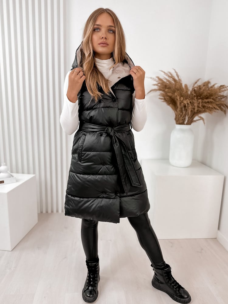 KAMIZELKA DWUSTRONNA ANONU CZARNO - BEŻOWA