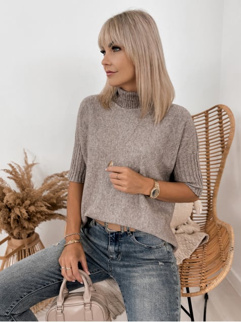 SWETER RAFFE CIEMNOBEŻOWY