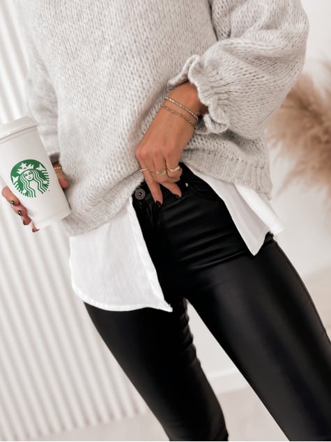 SPODNIE SKÓRKOWE GŁADKIE Z WYSOKIM STANEM CZARNE