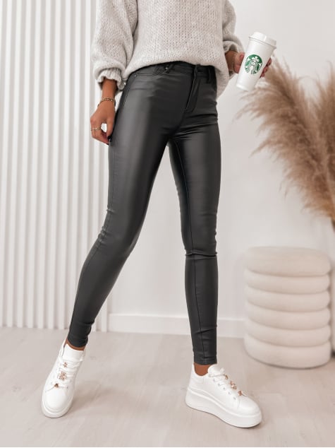 SPODNIE SKÓRKOWE GŁADKIE Z WYSOKIM STANEM GRAFITOWE