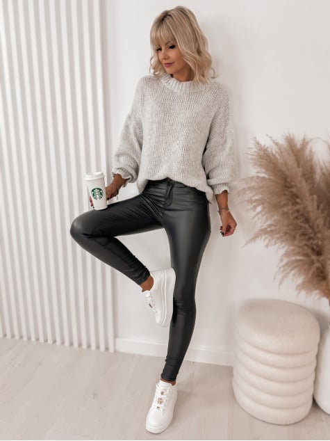 SPODNIE SKÓRKOWE GŁADKIE Z WYSOKIM STANEM GRAFITOWE