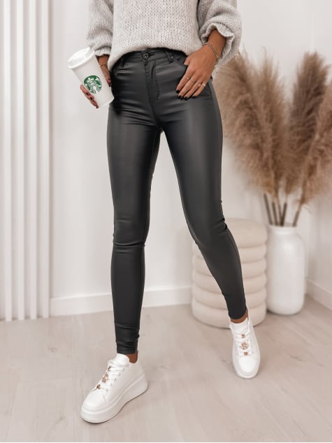 SPODNIE SKÓRKOWE GŁADKIE Z WYSOKIM STANEM GRAFITOWE