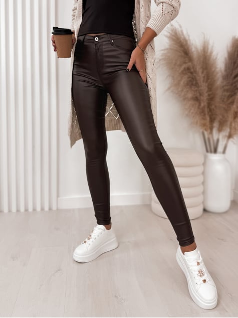 SPODNIE SKÓRKOWE GŁADKIE CIEMNOBRĄZOWE