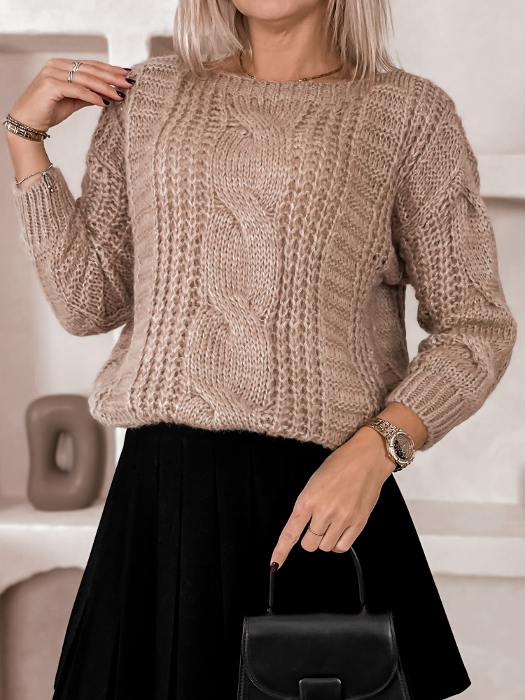 SWETER FLERS CIEMNOBEŻOWY