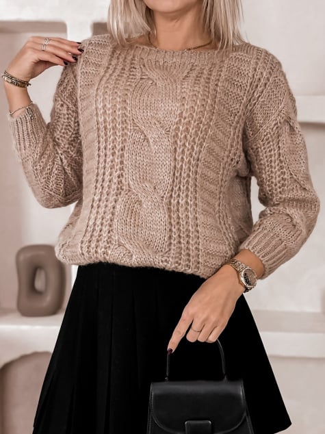 SWETER FLERS CIEMNOBEŻOWY