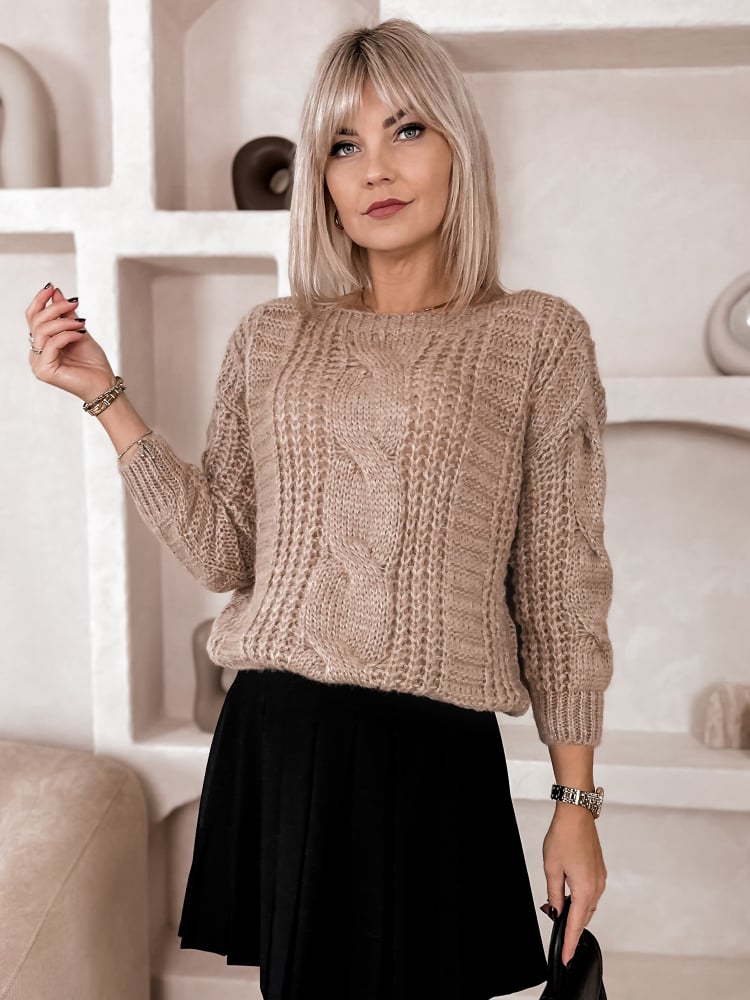 SWETER FLERS CIEMNOBEŻOWY