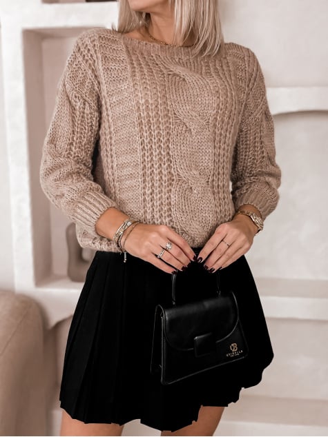 SWETER FLERS CIEMNOBEŻOWY