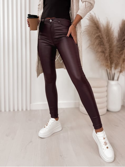 SPODNIE SKÓRKOWE GŁADKIE Z WYSOKIM STANEM BORDOWE