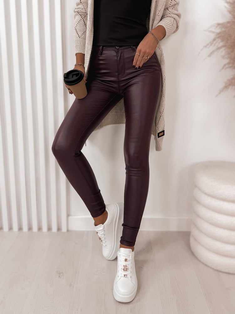 SPODNIE SKÓRKOWE GŁADKIE Z WYSOKIM STANEM BORDOWE